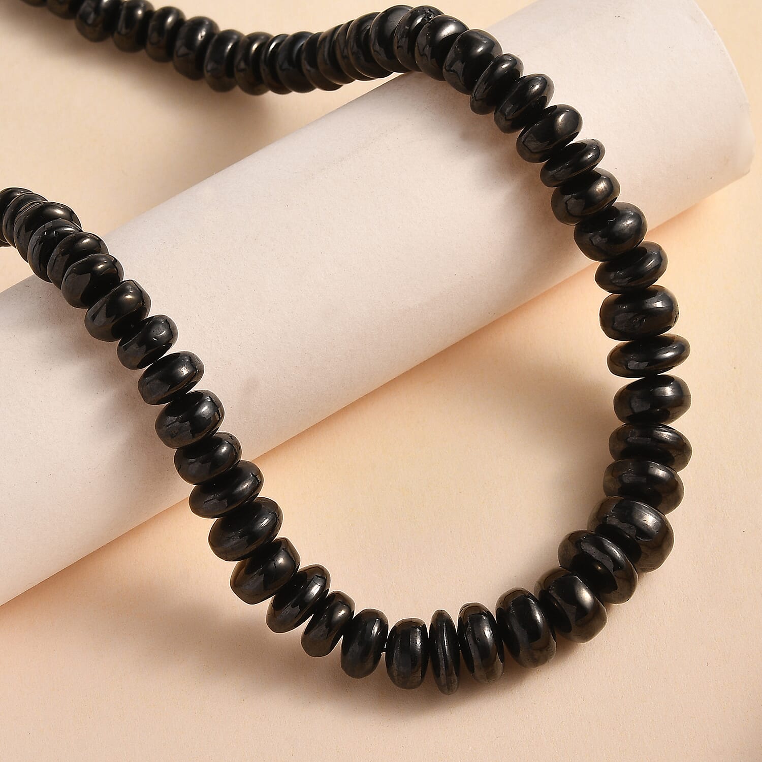 Elite Shungite 155.00 ctw Beaded Necklace in Rhodium Over Sterling Silver 18-20 Inches