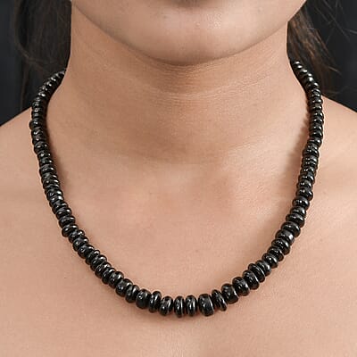 Elite Shungite 155.00 ctw Beaded Necklace in Rhodium Over Sterling Silver 18-20 Inches