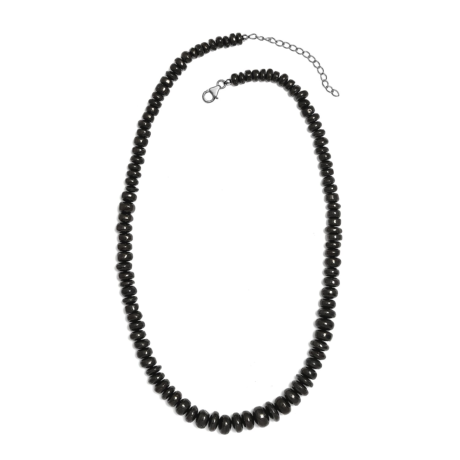 Elite Shungite 155.00 ctw Beaded Necklace in Rhodium Over Sterling Silver 18-20 Inches