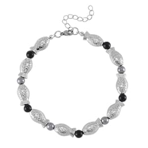 Terahertz, Shungite Beaded Anklet in Silvertone (9.50-11.50In) 34.00 ctw