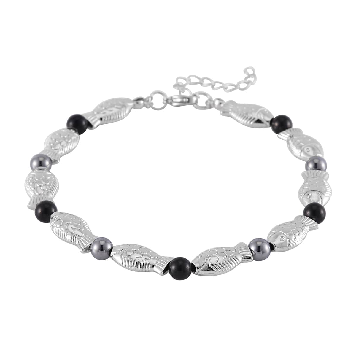 Terahertz, Shungite Beaded Anklet in Silvertone (9.50-11.50In) 34.00 ctw image number 2