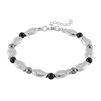 Terahertz, Shungite Beaded Fish Anklet in Silvertone (9.50-11.50In) 34.00 ctw