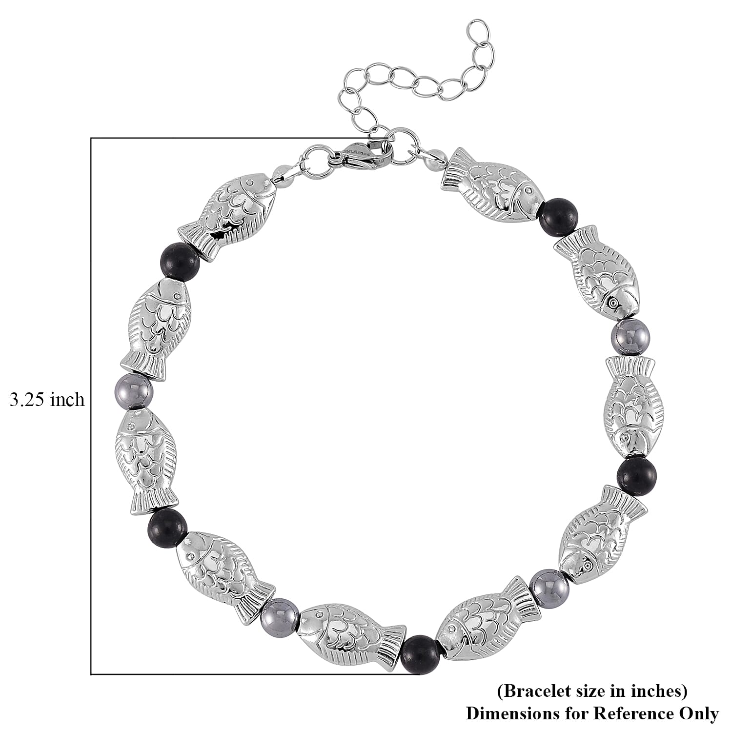 Terahertz, Shungite Beaded Fish Anklet in Silvertone (9.50-11.50In) 34.00 ctw