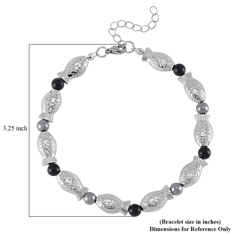 Terahertz, Shungite Beaded Fish Anklet in Silvertone (9.50-11.50In) 34.00 ctw