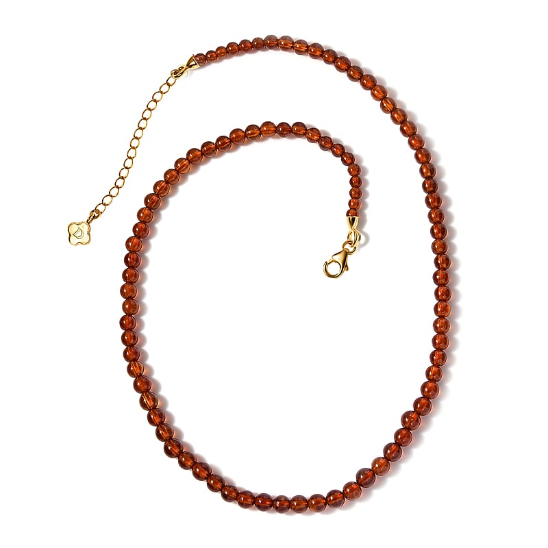 D'Joy Hessonite Garnet 6mm Beaded Necklace 18-20 Inches in Vermeil Yellow Gold Over Sterling Silver 119.50 ctw