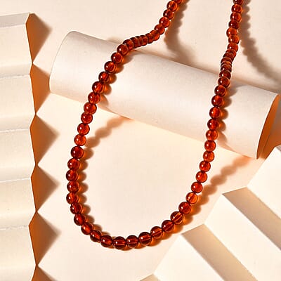 D'Joy Hessonite Garnet 6mm Beaded Necklace 18-20 Inches in Vermeil Yellow Gold Over Sterling Silver 119.50 ctw