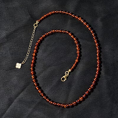 D'Joy Hessonite Garnet 6mm Beaded Necklace 18-20 Inches in Vermeil Yellow Gold Over Sterling Silver 119.50 ctw