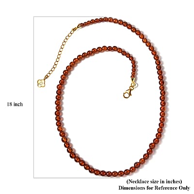 D'Joy Hessonite Garnet 6mm Beaded Necklace 18-20 Inches in Vermeil Yellow Gold Over Sterling Silver 119.50 ctw
