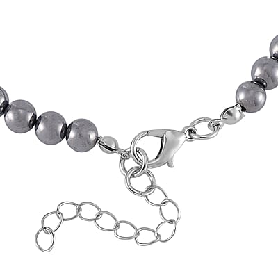 Terahertz and Shungite Beaded Anklet with Butterfly Charm in Silvertone and Stainless Steel (9.50-11.50In) 60.00 ctw