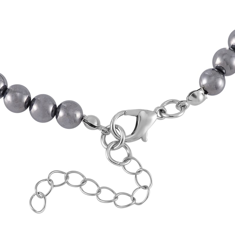 Terahertz and Shungite Beaded Anklet with Butterfly Charm in Silvertone and Stainless Steel (9.50-11.50In) 60.00 ctw