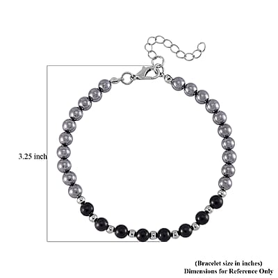 Terahertz and Shungite Beaded Anklet with Butterfly Charm in Silvertone and Stainless Steel (9.50-11.50In) 60.00 ctw