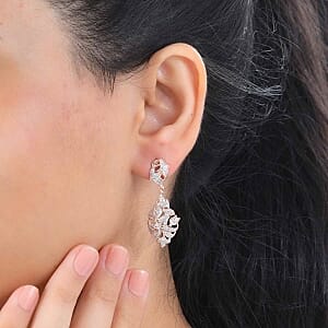 White Diamond Earring in Vermeil RG Over Sterling Silver