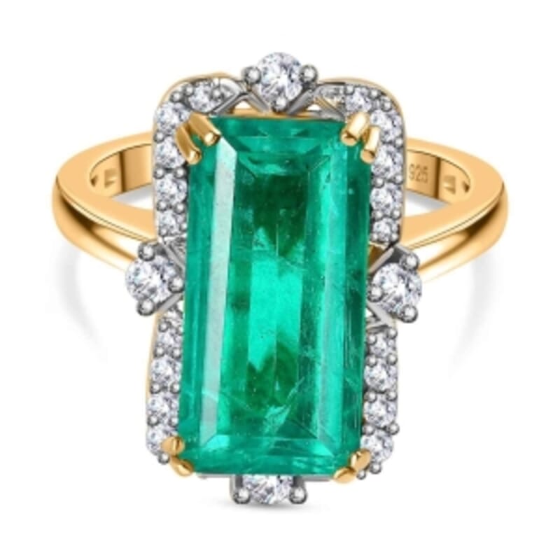 Emeraldine Triplet Quartz and White Zircon 7.58 ctw Ring in Vermeil Yellow Gold Over Sterling Silver (Size 10)