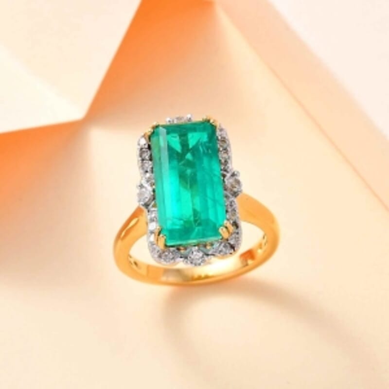 Emeraldine Triplet Quartz and White Zircon 7.58 ctw Ring in Vermeil Yellow Gold Over Sterling Silver (Size 10)
