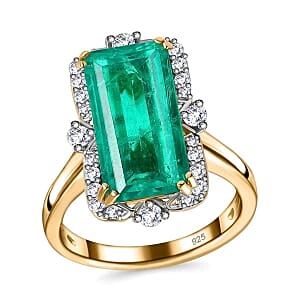 Emeraldine Triplet Quartz and White Zircon 7.58 ctw Ring in Vermeil Yellow Gold Over Sterling Silver (Size 10)