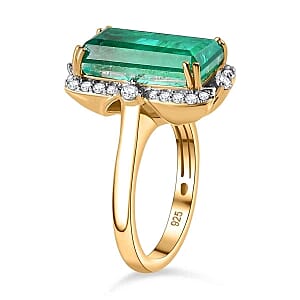Emeraldine Triplet Quartz and White Zircon 7.58 ctw Ring in Vermeil Yellow Gold Over Sterling Silver (Size 10)