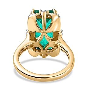 Emeraldine Triplet Quartz and White Zircon 7.58 ctw Ring in Vermeil Yellow Gold Over Sterling Silver (Size 10)