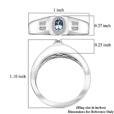 Santa Maria Aquamarine and White Zircon Men's Ring in Rhodium Over Sterling Silver (Size 10.0) 0.35 ctw