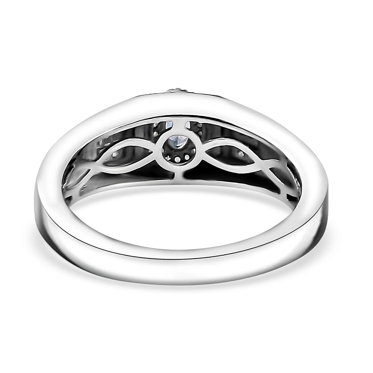 Santa Maria Aquamarine and White Zircon Men's Ring in Rhodium Over Sterling Silver (Size 9.0) 0.35 ctw image number 4