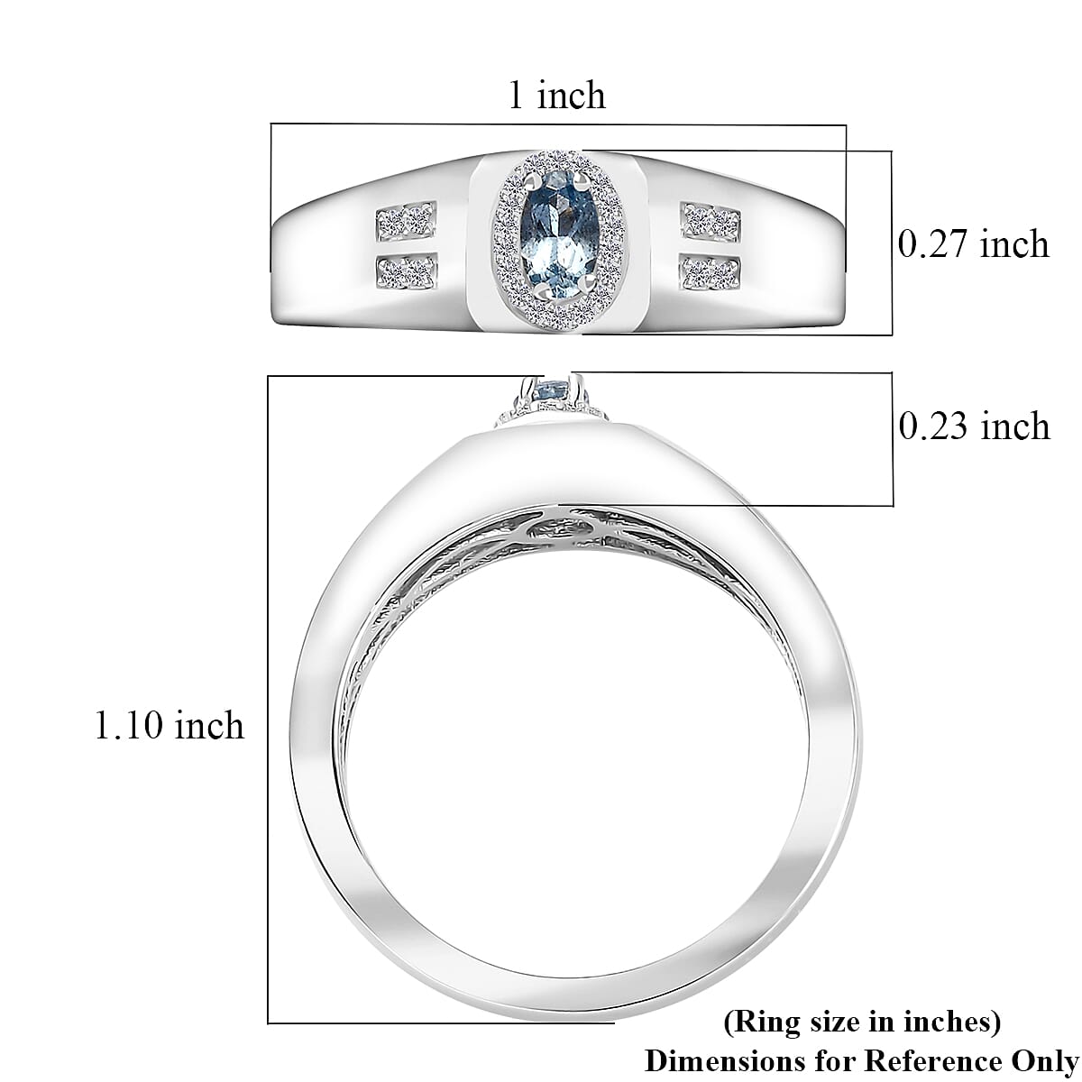 Santa Maria Aquamarine and White Zircon Men's Ring in Rhodium Over Sterling Silver (Size 9.0) 0.35 ctw image number 5