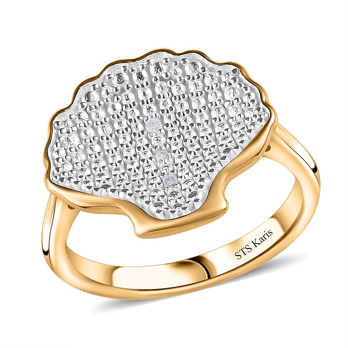 Karis White Diamond Accent Shell Ring in 18K YG Plated and Platinum Bond (Size 10.0)