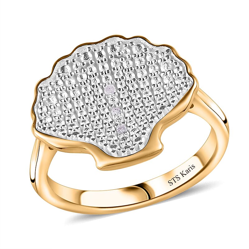 Karis White Diamond Accent Shell Ring in 18K YG Plated and Platinum Bond (Size 10.0)