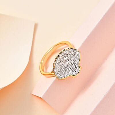 Karis White Diamond Accent Shell Ring in 18K YG Plated and Platinum Bond (Size 10.0)