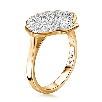 Karis White Diamond Accent Shell Ring in 18K YG Plated and Platinum Bond (Size 10.0)