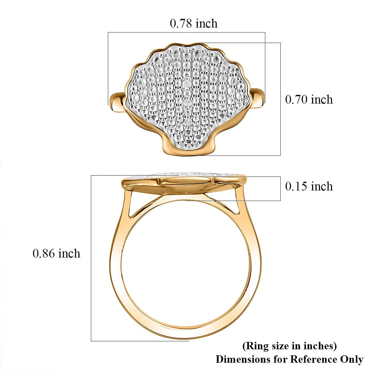 Karis White Diamond Accent Shell Ring in 18K YG Plated and Platinum Bond (Size 10.0)