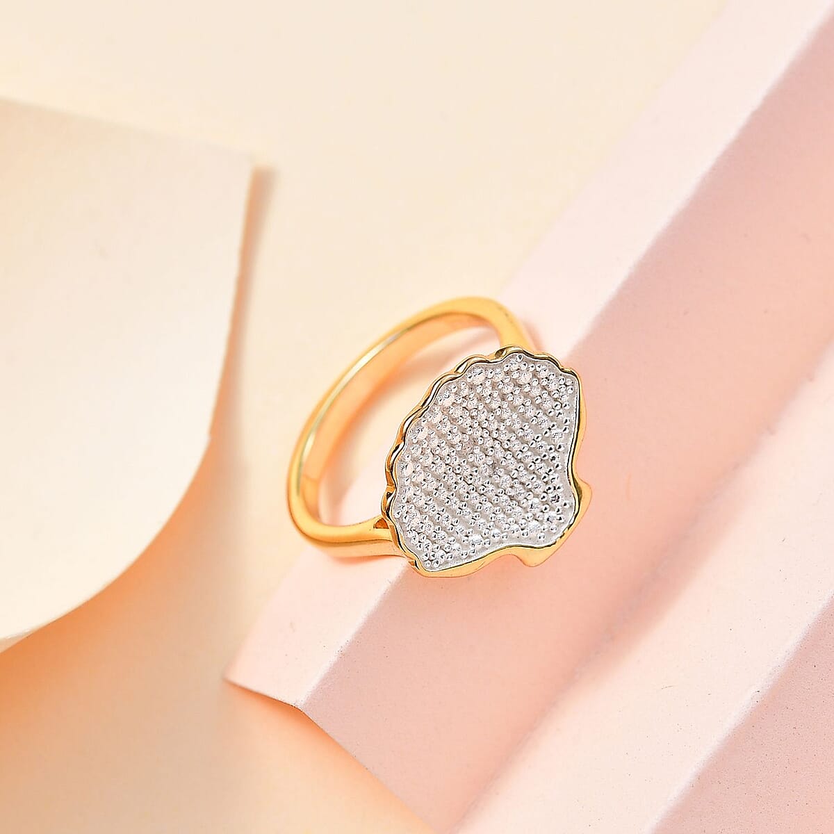 Karis White Diamond Accent Shell Ring in 18K YG Plated and Platinum Bond (Size 8.0) image number 1