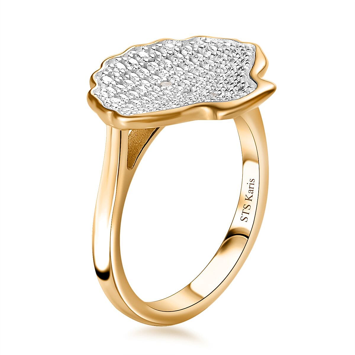 Karis White Diamond Accent Shell Ring in 18K YG Plated and Platinum Bond (Size 8.0) image number 3