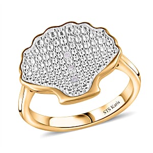 Karis White Diamond Accent Shell Ring in 18K YG Plated and Platinum Bond (Size 9.0)