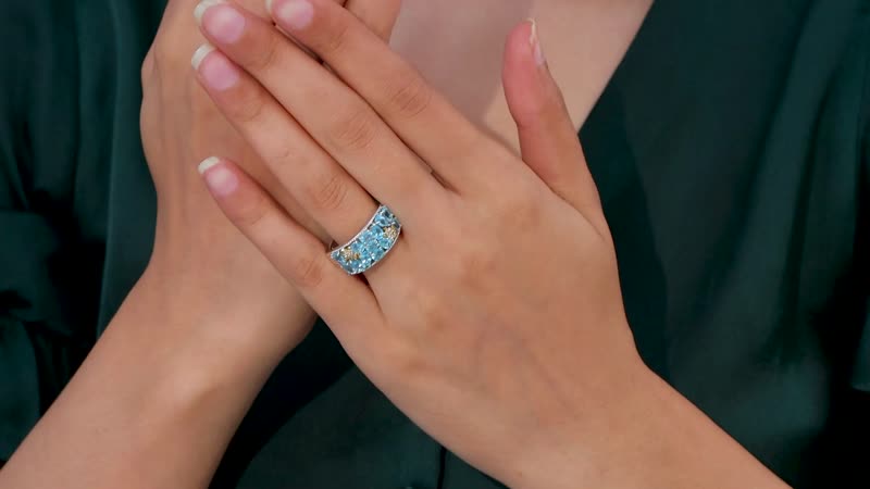 Betroka Blue Apatite, White Zircon Turtle Ring in Rhodium Over Sterling Silver (Size 10.0) 2.80 ctw