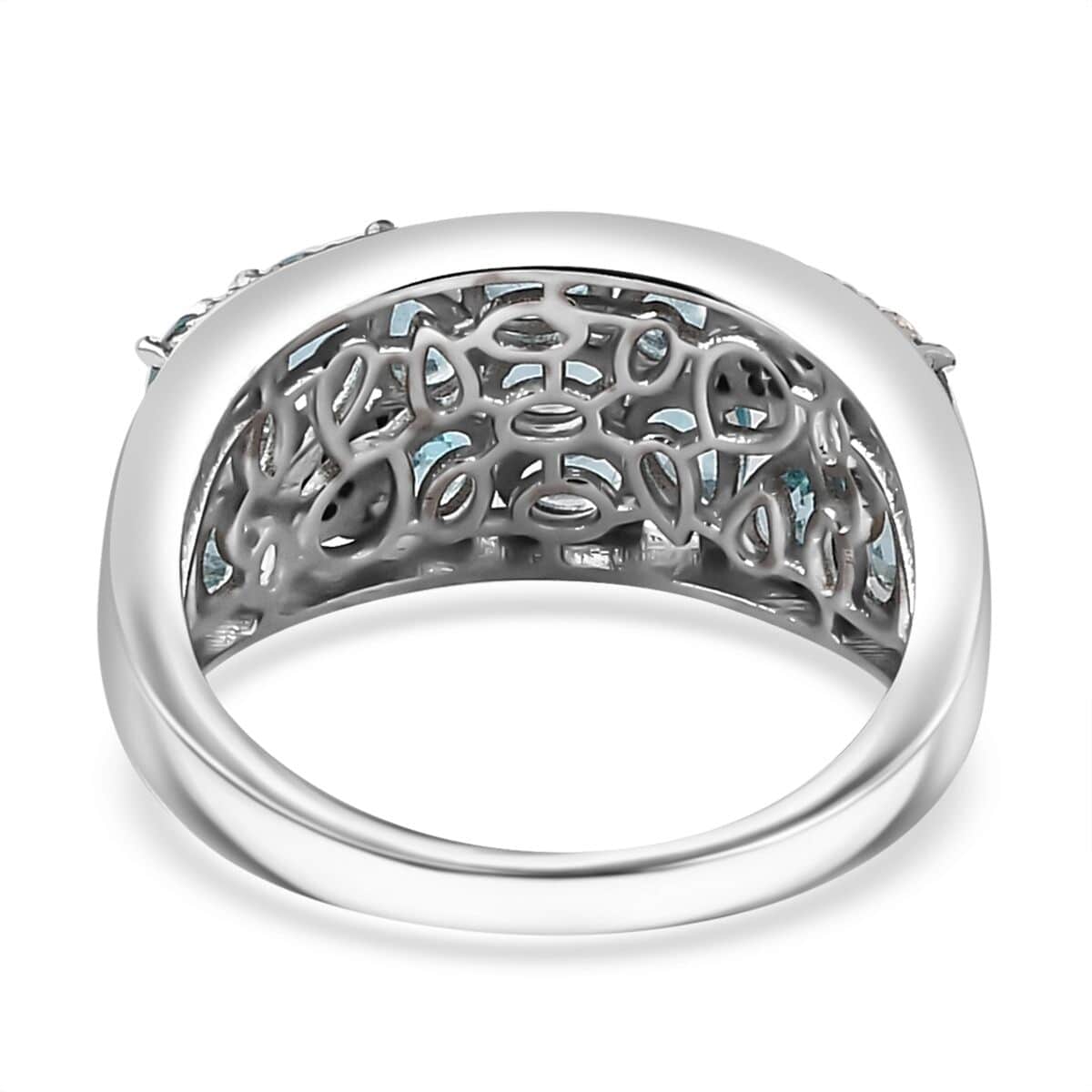 Betroka Blue Apatite and White Zircon Turtle Ring in Rhodium Over Sterling Silver (Size 5.0) 2.80 ctw image number 4