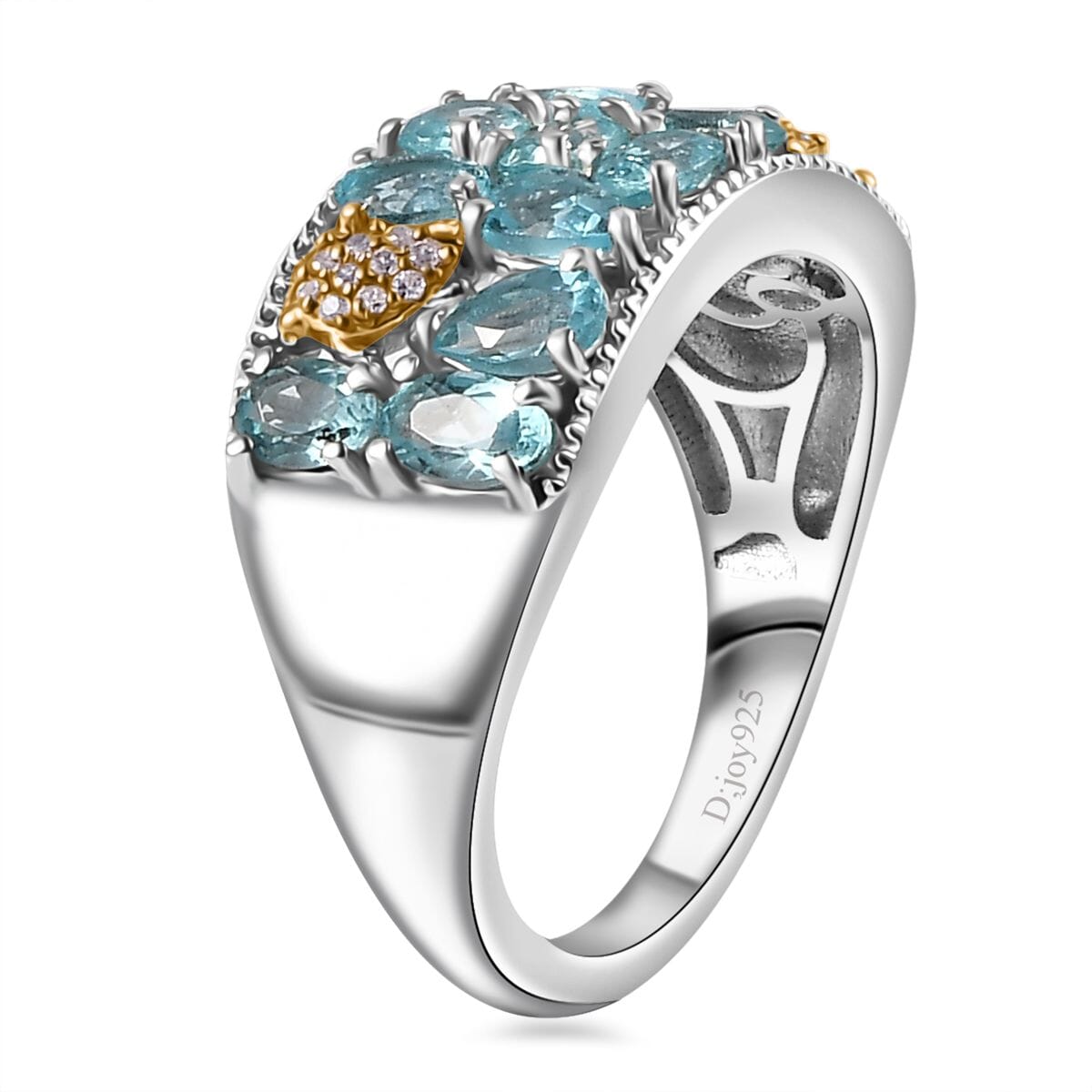 Betroka Blue Apatite and White Zircon Turtle Ring in Rhodium Over Sterling Silver (Size 7.0) 2.80 ctw image number 3
