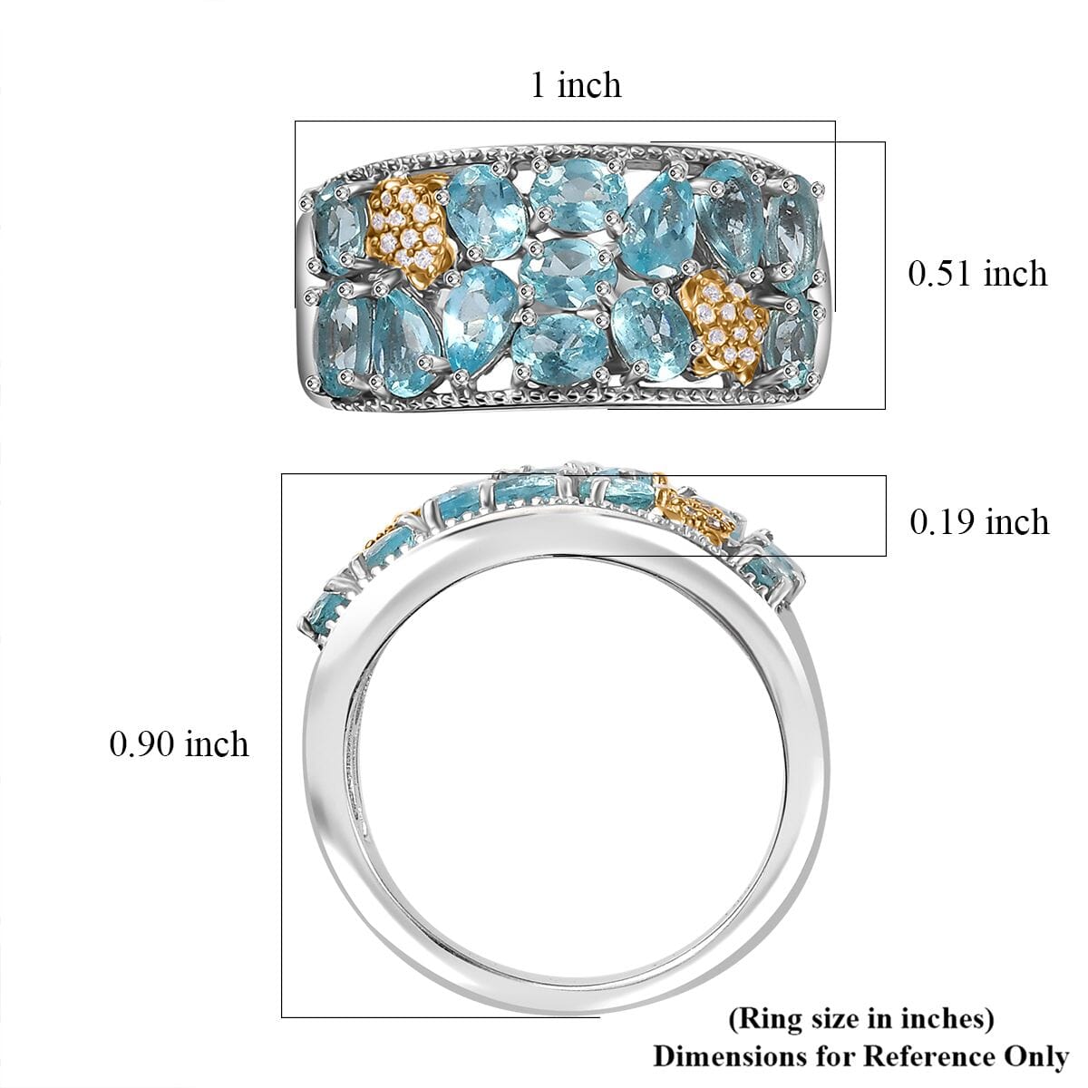 Betroka Blue Apatite and White Zircon Turtle Ring in Rhodium Over Sterling Silver (Size 7.0) 2.80 ctw image number 5