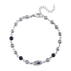 Terahertz, Shungite Beaded Anklet in Silvertone and Stainless Steel (9.50-11.50In) 27.00 ctw