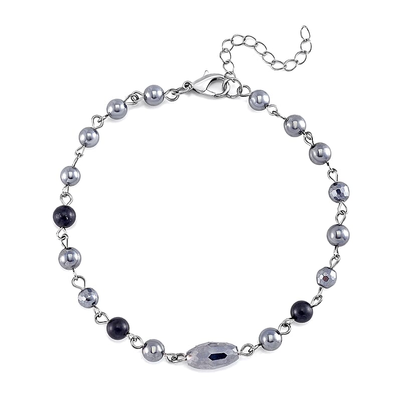 Terahertz, Shungite Beaded Anklet in Silvertone and Stainless Steel (9.50-11.50In) 27.00 ctw