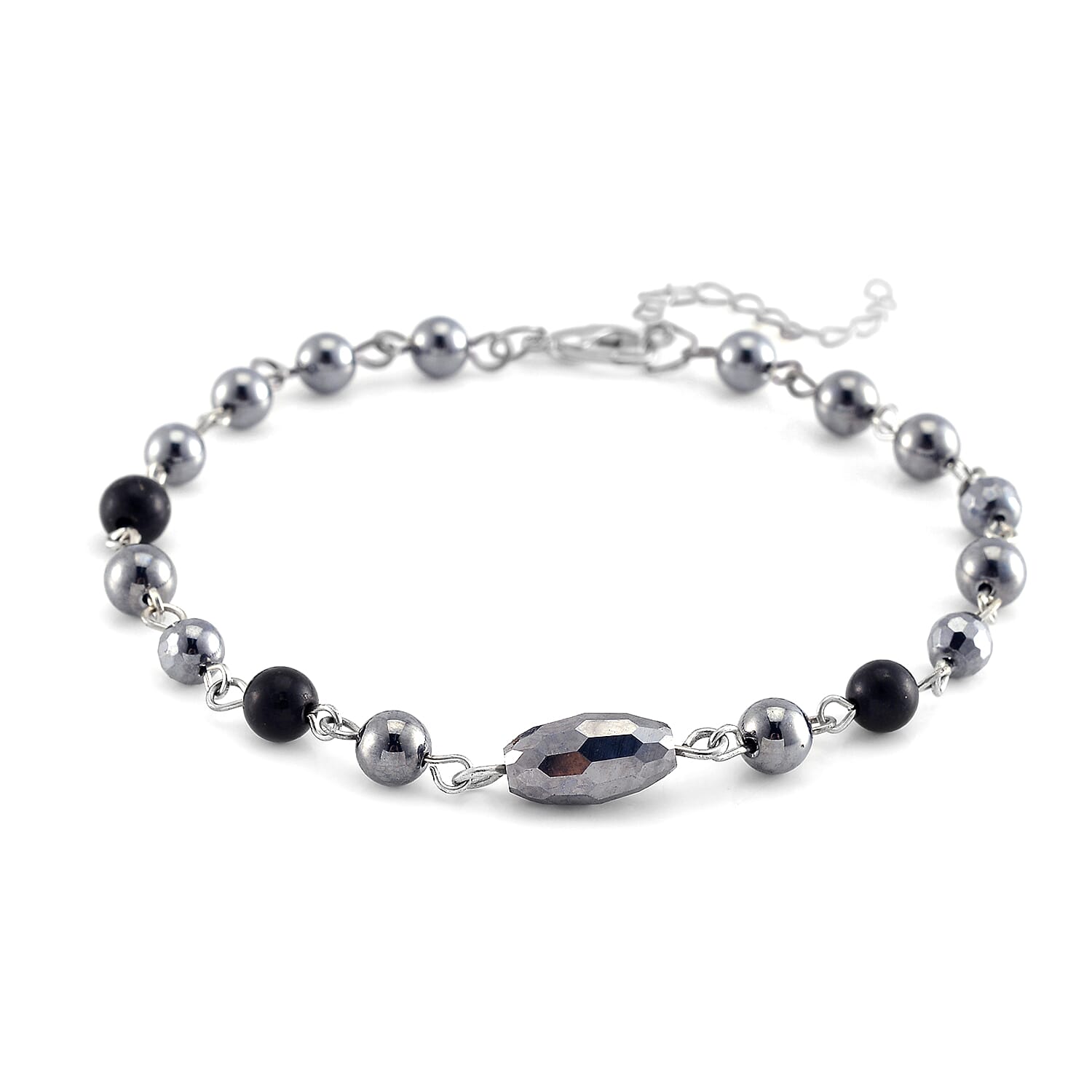 Terahertz, Shungite Beaded Anklet in Silvertone and Stainless Steel (9.50-11.50In) 27.00 ctw