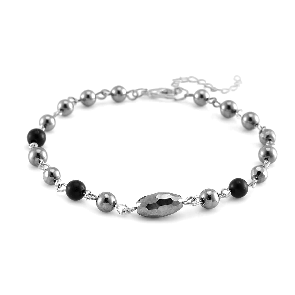 Terahertz, Shungite Beaded Anklet in Silvertone and Stainless Steel (9.50-11.50In) 27.00 ctw image number 2