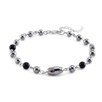 Terahertz, Shungite Beaded Anklet in Silvertone and Stainless Steel (9.50-11.50In) 27.00 ctw