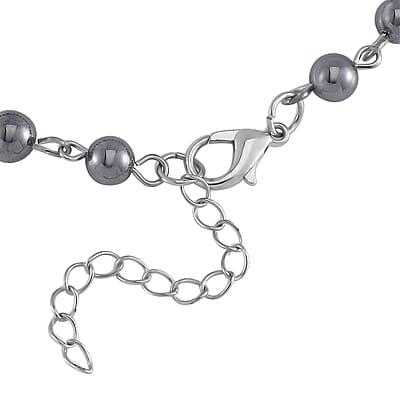 Terahertz, Shungite Beaded Anklet in Silvertone and Stainless Steel (9.50-11.50In) 27.00 ctw
