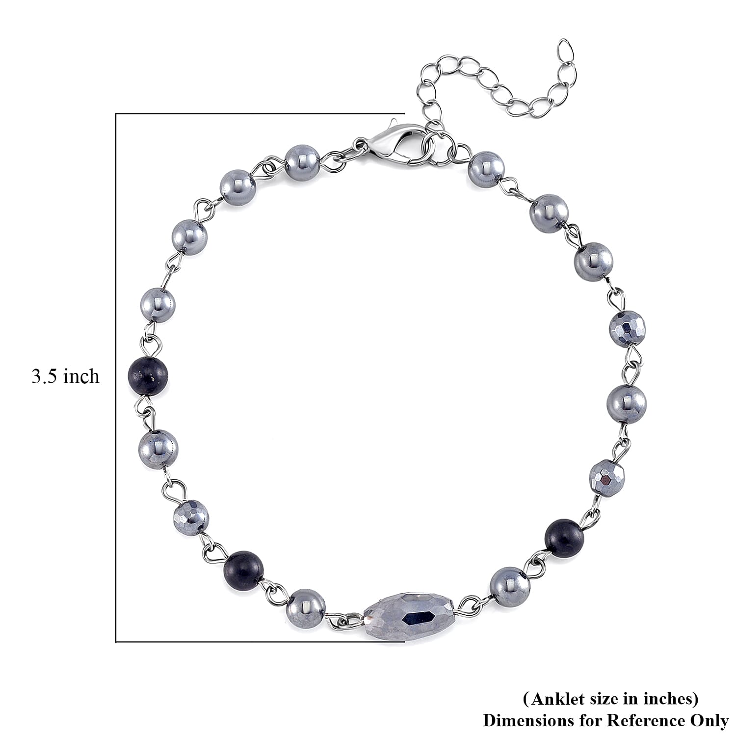 Terahertz, Shungite Beaded Anklet in Silvertone and Stainless Steel (9.50-11.50In) 27.00 ctw