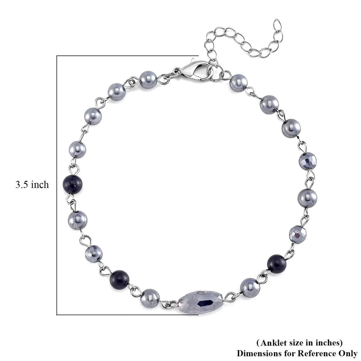 Terahertz, Shungite Beaded Anklet in Silvertone and Stainless Steel (9.50-11.50In) 27.00 ctw image number 4