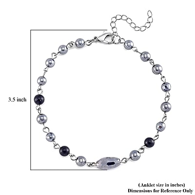 Terahertz, Shungite Beaded Anklet in Silvertone and Stainless Steel (9.50-11.50In) 27.00 ctw