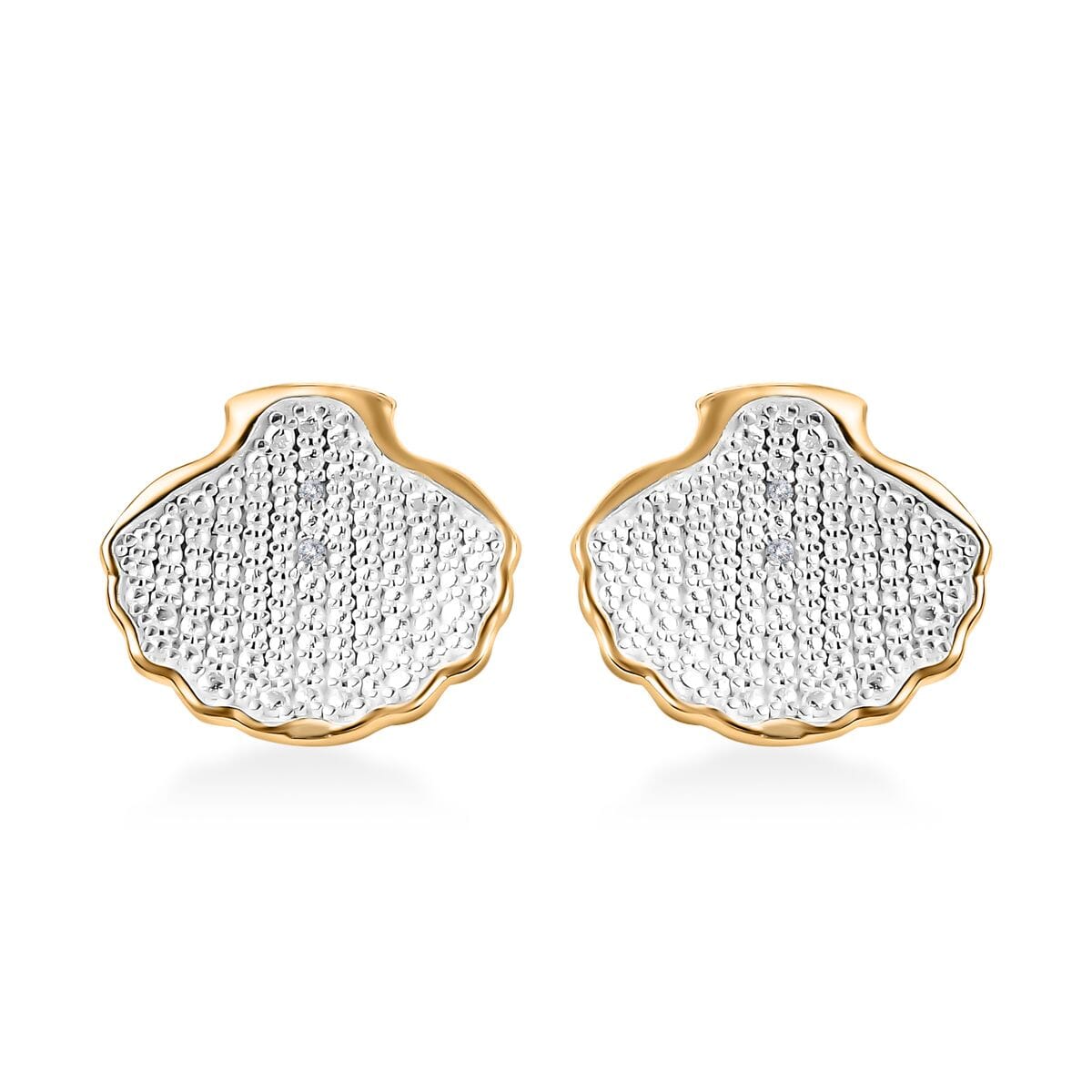 Karis White Diamond Shell Earrings in 18K YG Plated and Platinum Bond image number 0