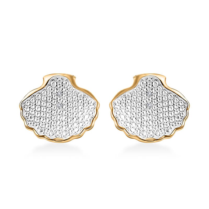 Karis White Diamond Shell Earrings in 18K YG Plated and Platinum Bond