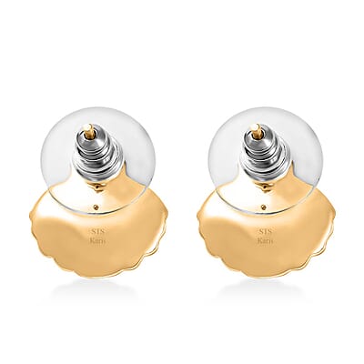 Karis White Diamond Shell Earrings in 18K YG Plated and Platinum Bond