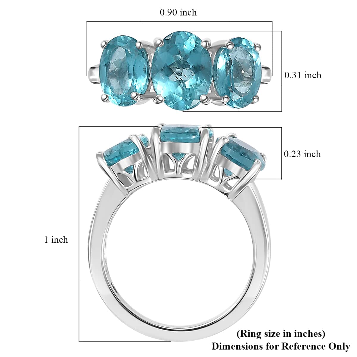 Luxoro 10K White Gold AAA Batroke Blue Apatite 3 Stone Ring (Size 10.0) 4.52 ctw image number 5