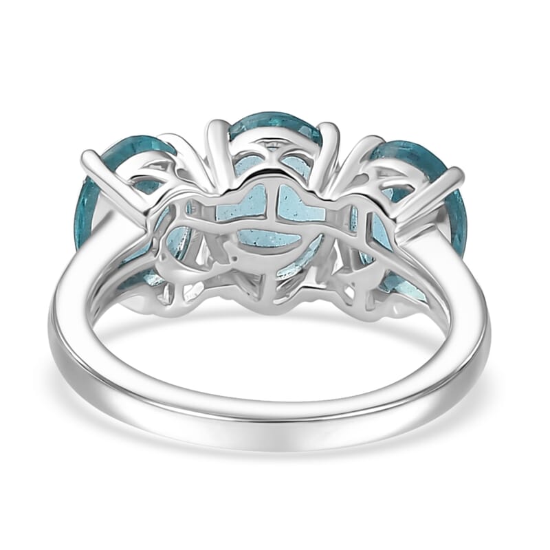 Luxoro AAA Betroka Blue Apatite 4.50 ctw Trilogy Dolphin Ring in 10K White Gold (Size 7.0)